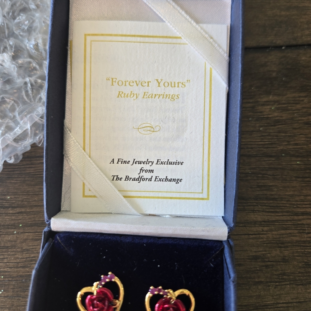 The Bradford Exchange "Forever Yours" Ruby Earrings With Sculpted Roses - Picture 5 of 7